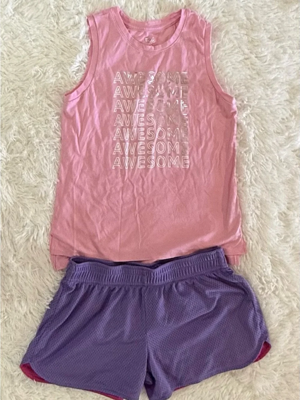 Athletic Works Girls XL 14-16 Pink Awesome Tank Top BCG Purple Shorts Outfit Set